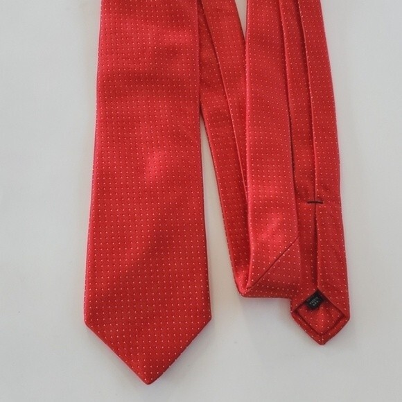 IKE BEHAR RED POLKA DOT SILK COTTON BLEND TIE 3 3/8" BY 60" - Picture 2 of 7